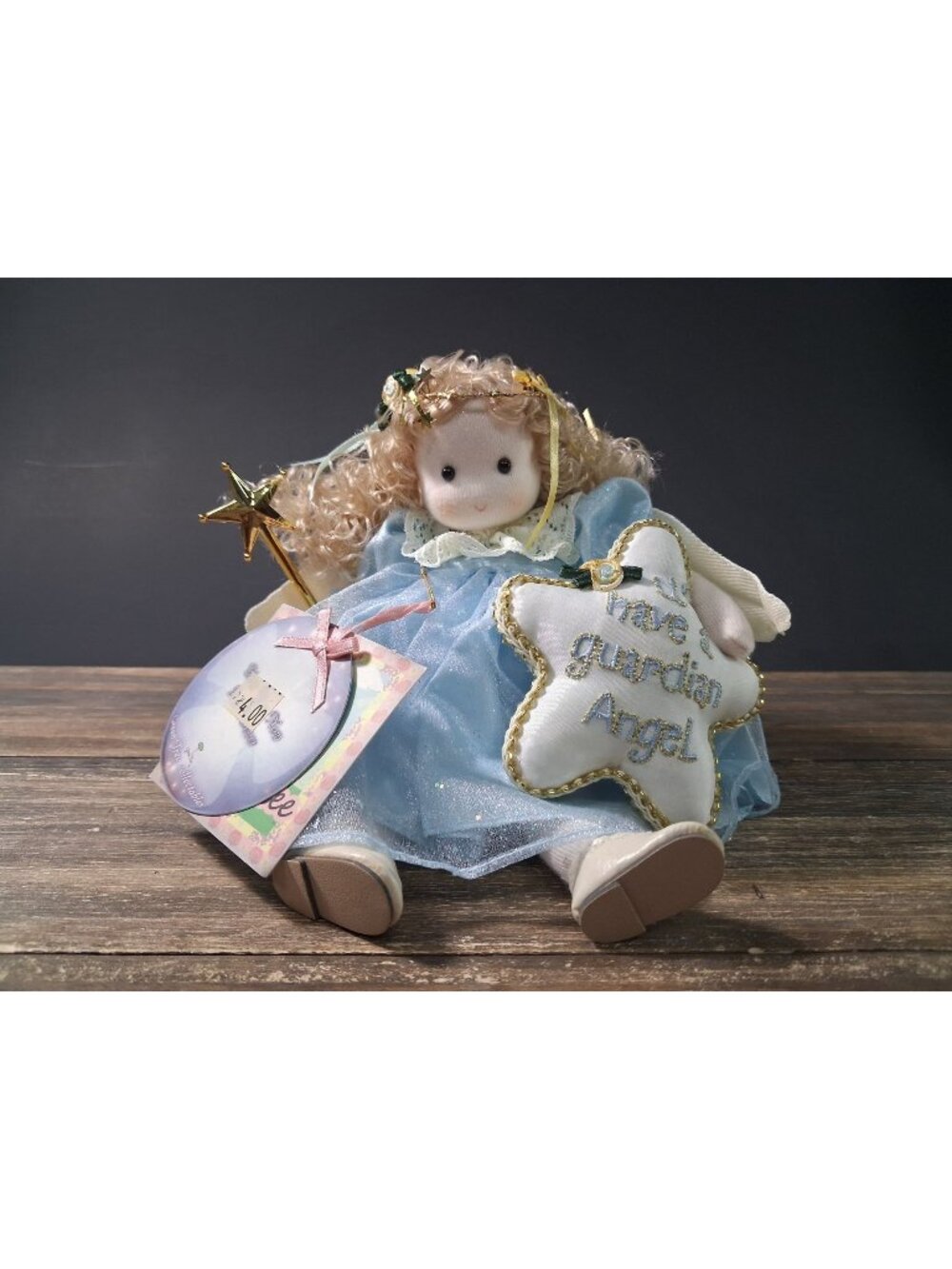 Guardian Angel Music Box Fairy Sitting 5" Halo Wings Moving Head Green Tree